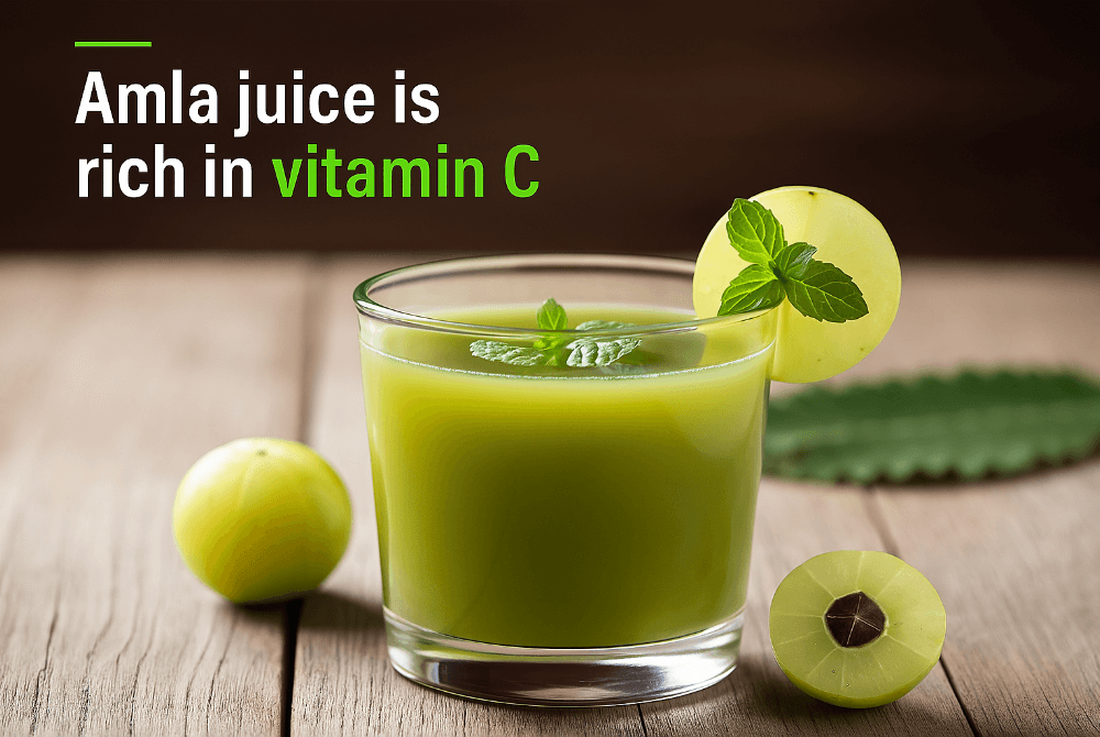 Amla juice is rich in vitamin C, antioxidants, and anti-inflammatory compounds.