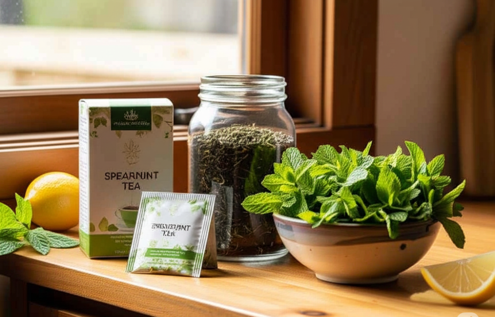 Organic spearmint tea box with eco-friendly packaging