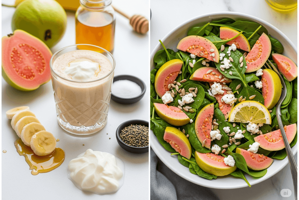 Tropical guava smoothie and Healthy guava salad with spinach