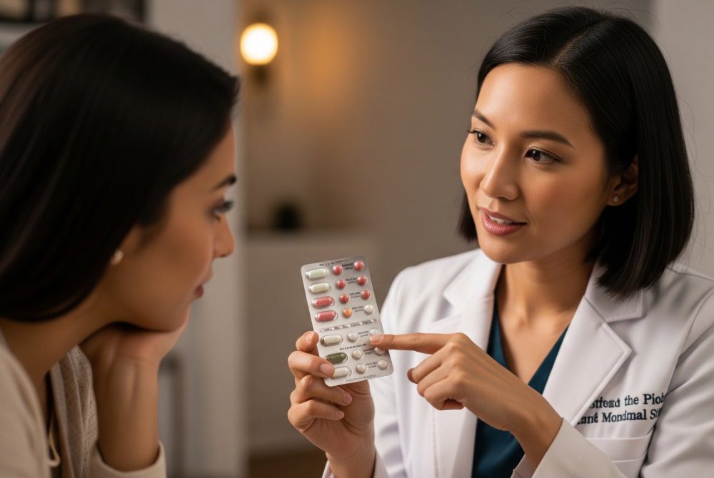  Doctor prescribing hormonal pills for menstrual cycle regulation
